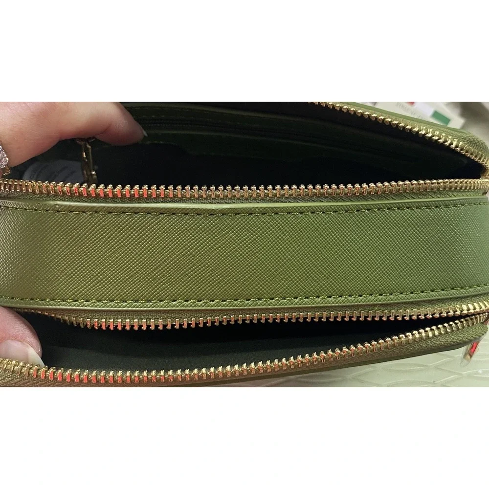 Valentino Orlandi Forest Green  Gold Studs Crossbody Purse Camera Bag 4.25x7x2.5